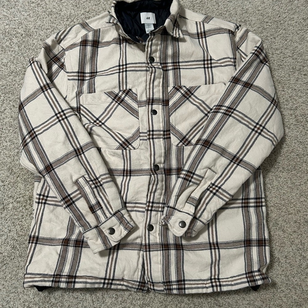 H&M Black and White Lightweight Plaid Shirt Jacket